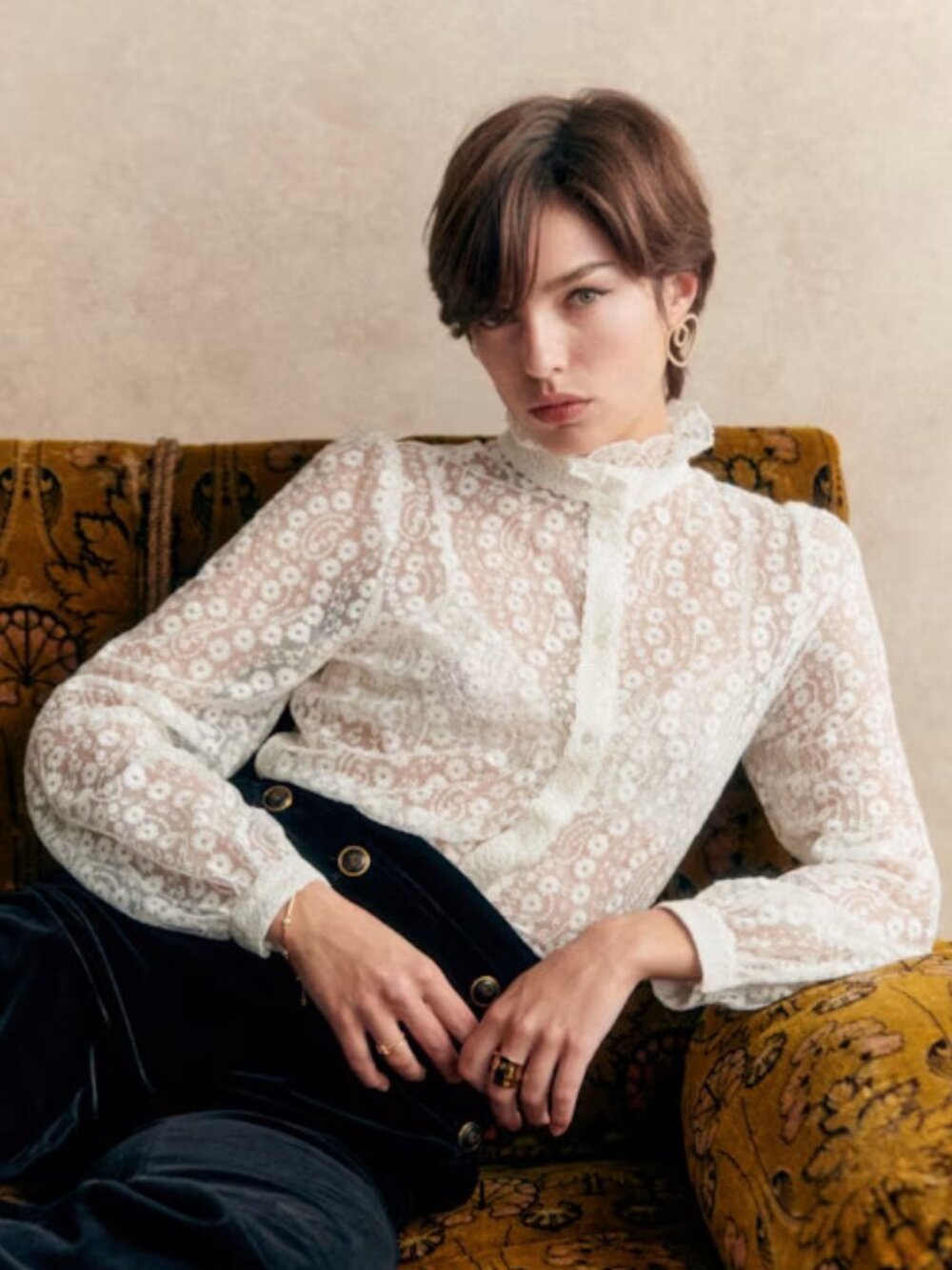 Sezane Cathy Shirt - Embroidered Ecru - US2 / FR34